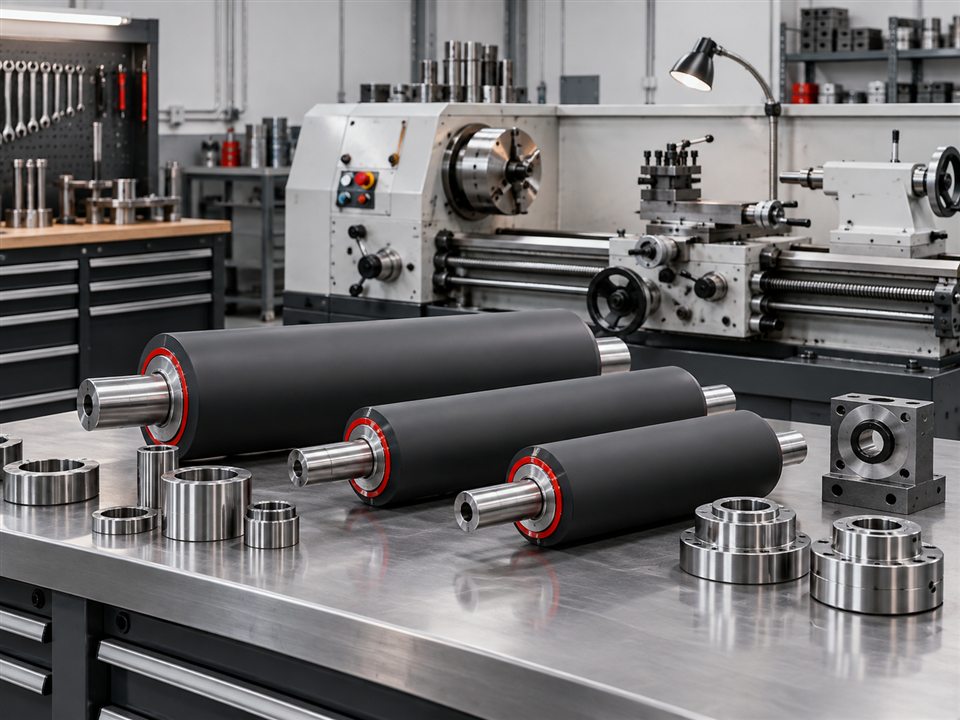 Oficina industrial com torno e componentes