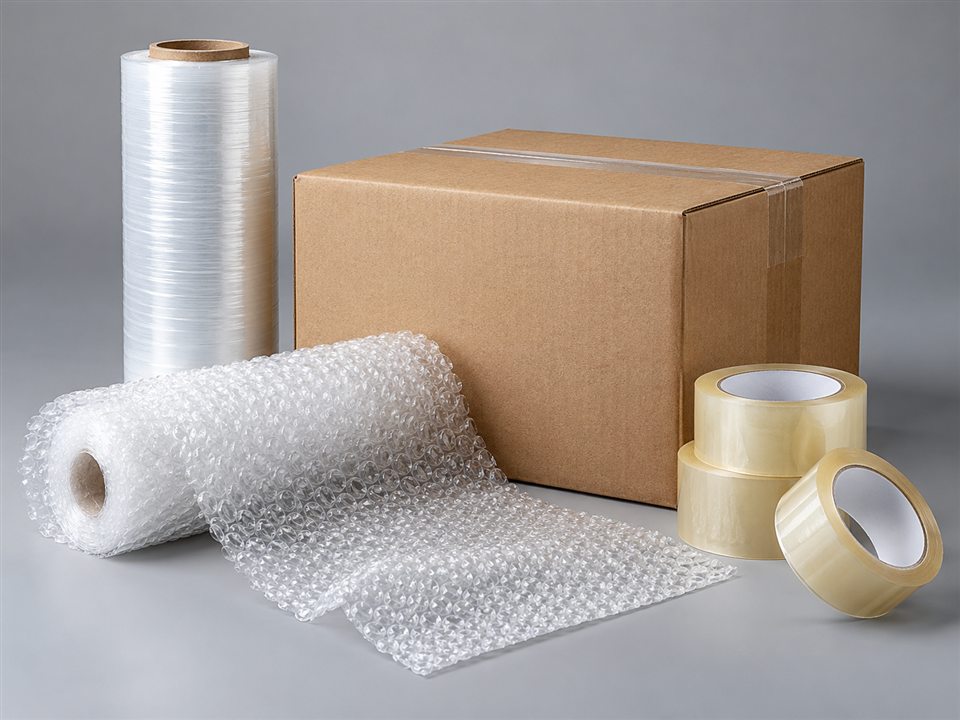 Caixa de papelão e materiais de proteção e embalagem